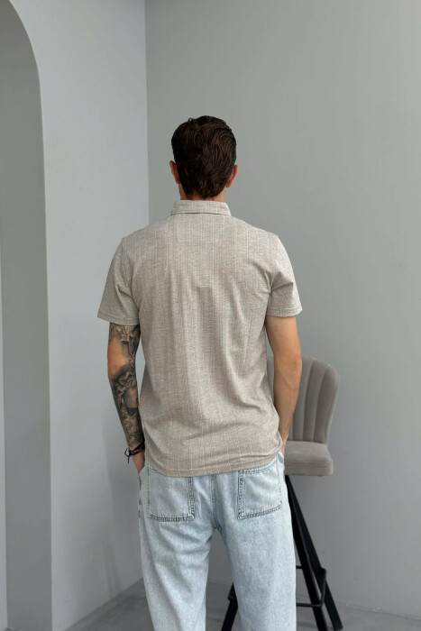 POLO NECK ONE COLOR MEN T-SHIRT BEIGE/BEZHE - 4