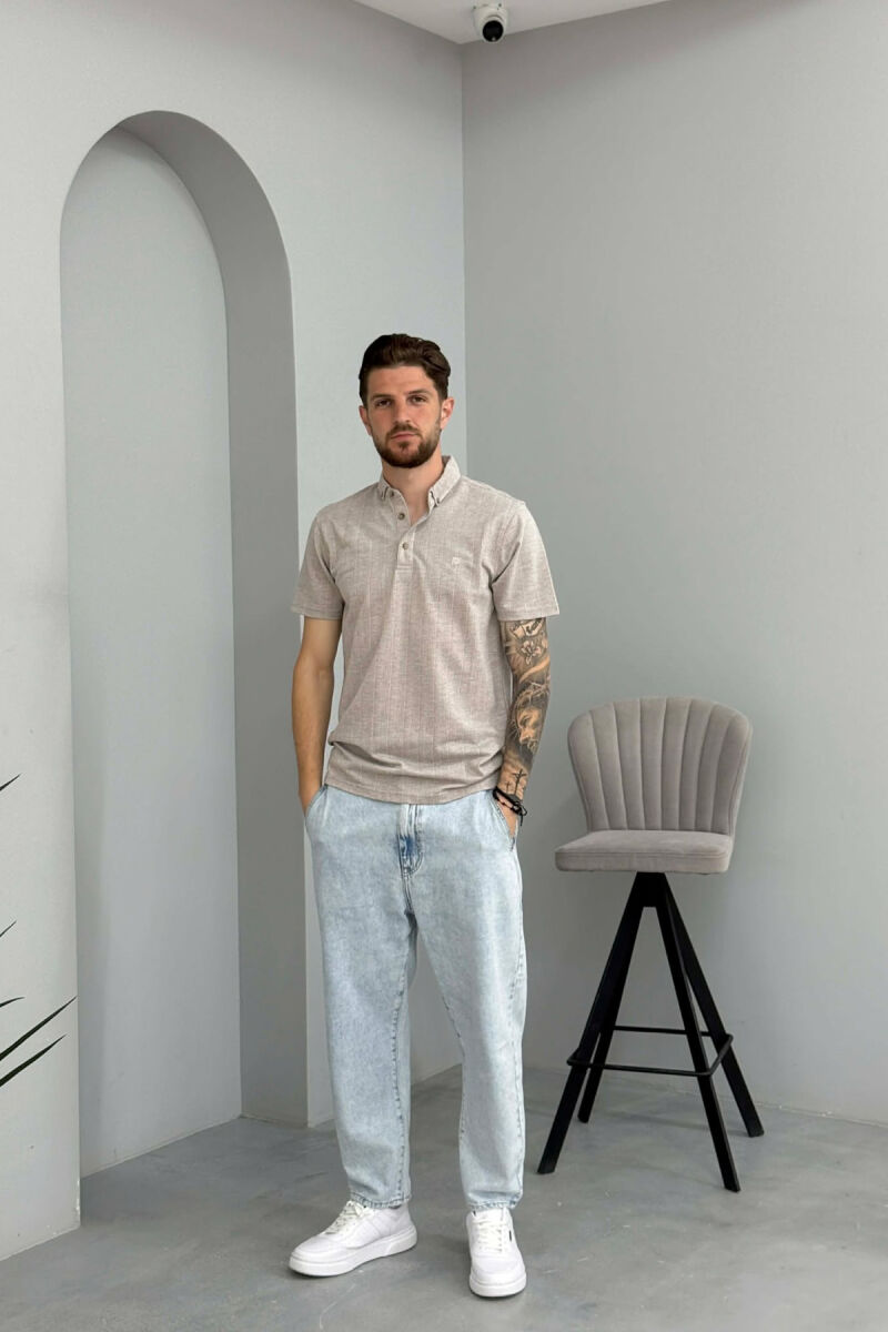 POLO NECK ONE COLOR MEN T-SHIRT BEIGE/BEZHE - 5