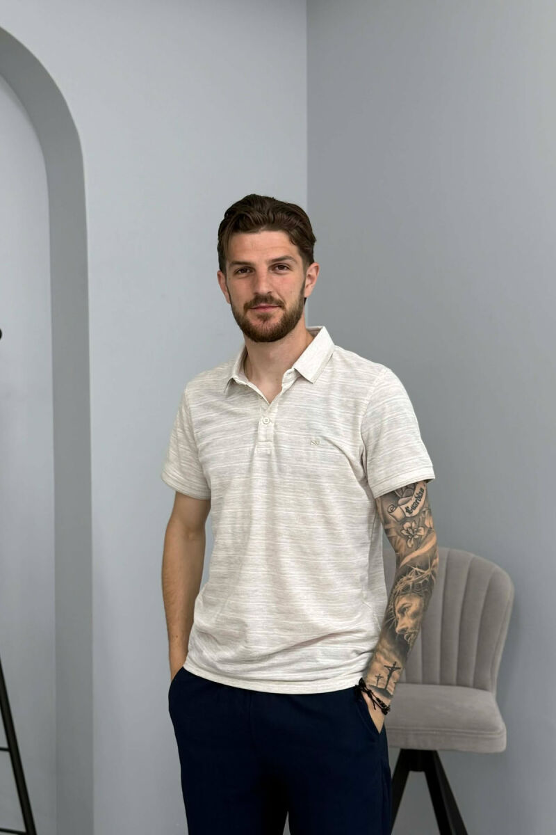 POLO NECK ONE COLOR MEN T-SHIRT BEIGE/BEZHE - 1