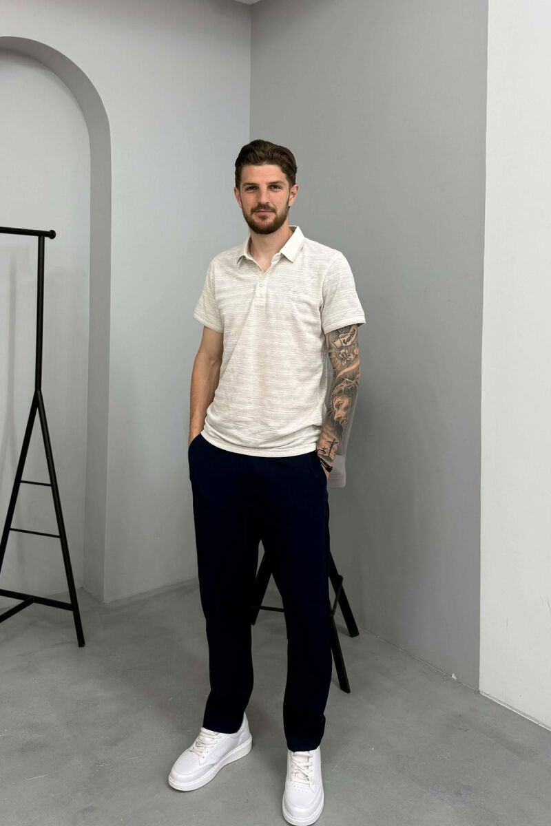 POLO NECK ONE COLOR MEN T-SHIRT BEIGE/BEZHE - 3