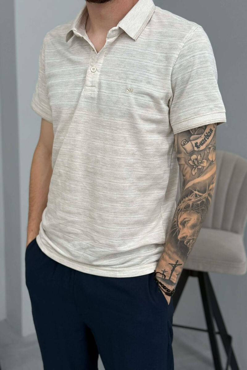 POLO NECK ONE COLOR MEN T-SHIRT BEIGE/BEZHE - 4