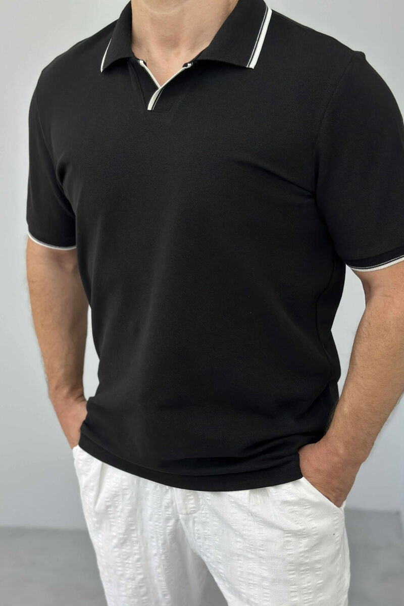 POLO NECK ONE COLOR MEN T-SHIRT BLACK/ E ZEZE - 3