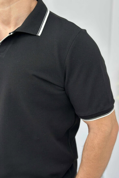 POLO NECK ONE COLOR MEN T-SHIRT BLACK/ E ZEZE - 4