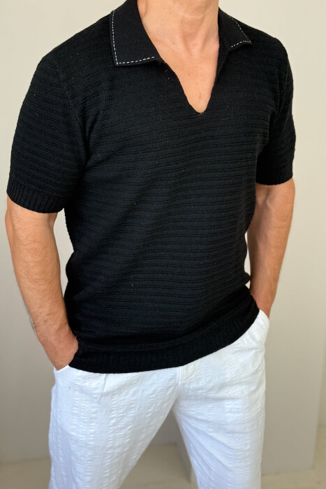 POLO NECK ONE COLOR MEN T-SHIRT BLACK/ E ZEZE - 3