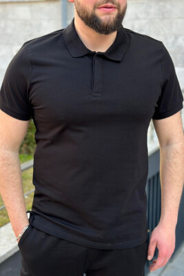 POLO NECK ONE COLOR MEN T-SHIRT BLACK/ E ZEZE 