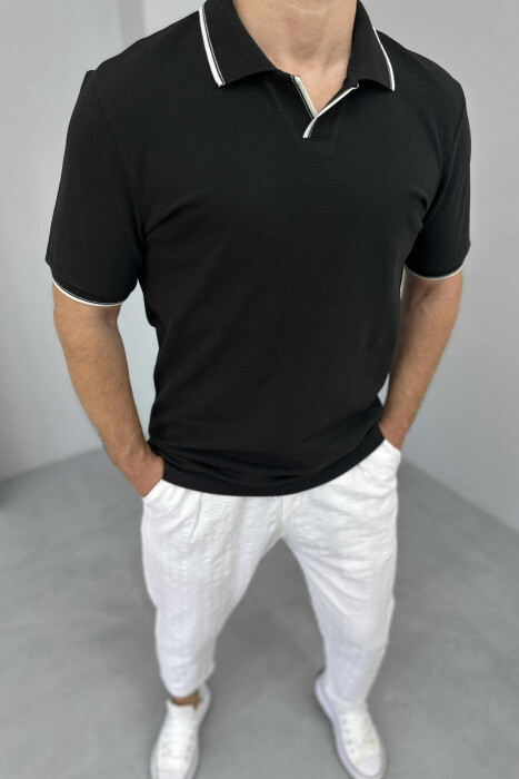 POLO NECK ONE COLOR MEN T-SHIRT BLACK/ E ZEZE 
