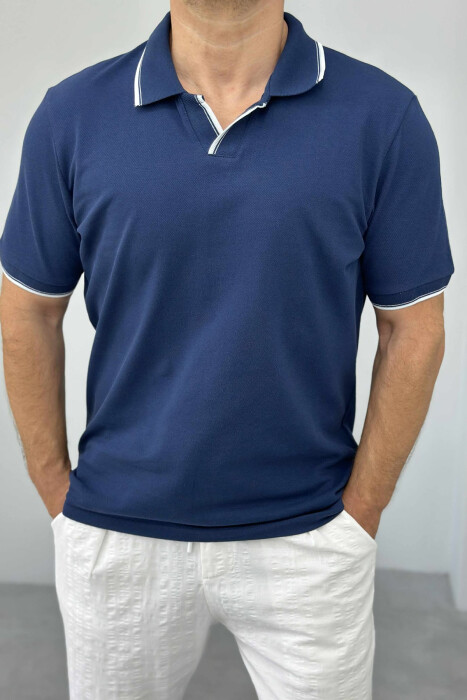 POLO NECK ONE COLOR MEN T-SHIRT BLUE/BLU 