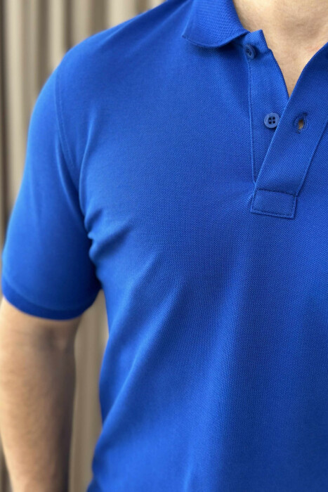 POLO NECK ONE COLOR MEN T-SHIRT BLUE/BLU - 4