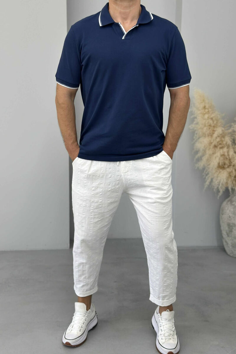 POLO NECK ONE COLOR MEN T-SHIRT BLUE/BLU - 2