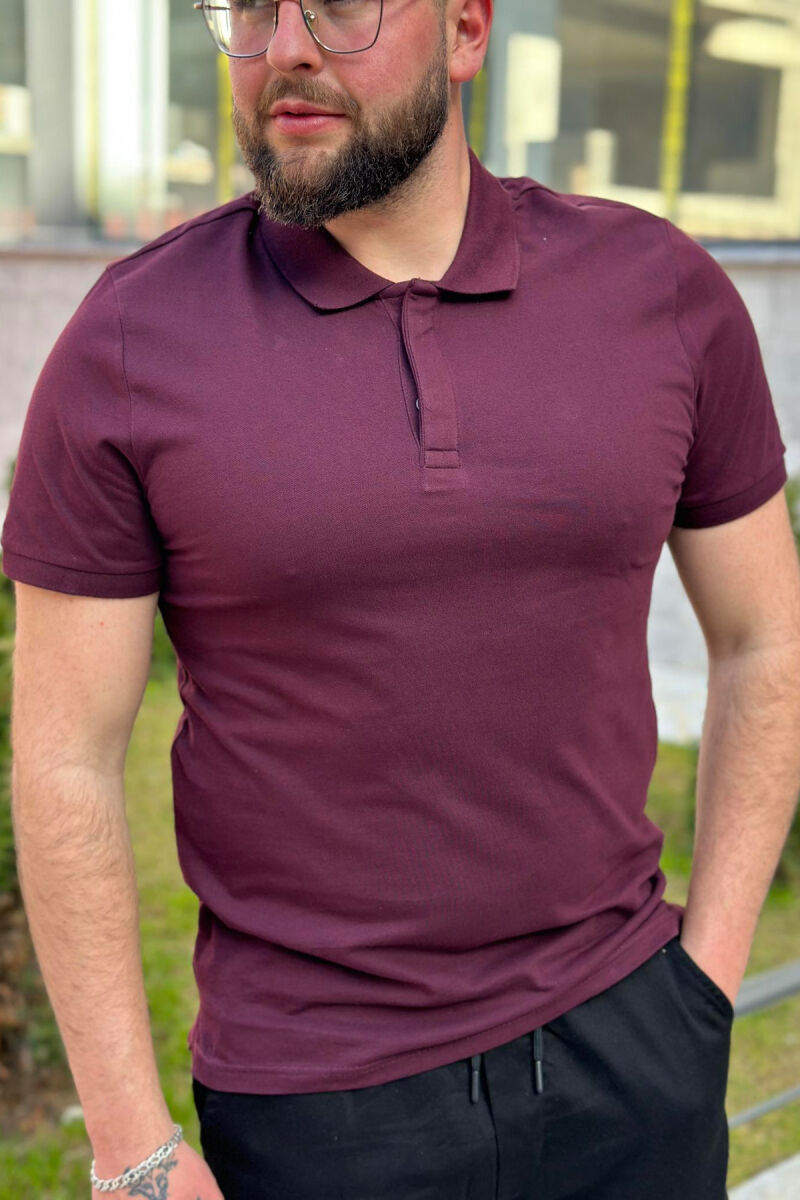 POLO NECK ONE COLOR MEN T-SHIRT BURGUNDY/VISHNJE - 1