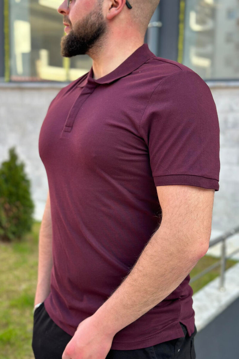 POLO NECK ONE COLOR MEN T-SHIRT BURGUNDY/VISHNJE - 2