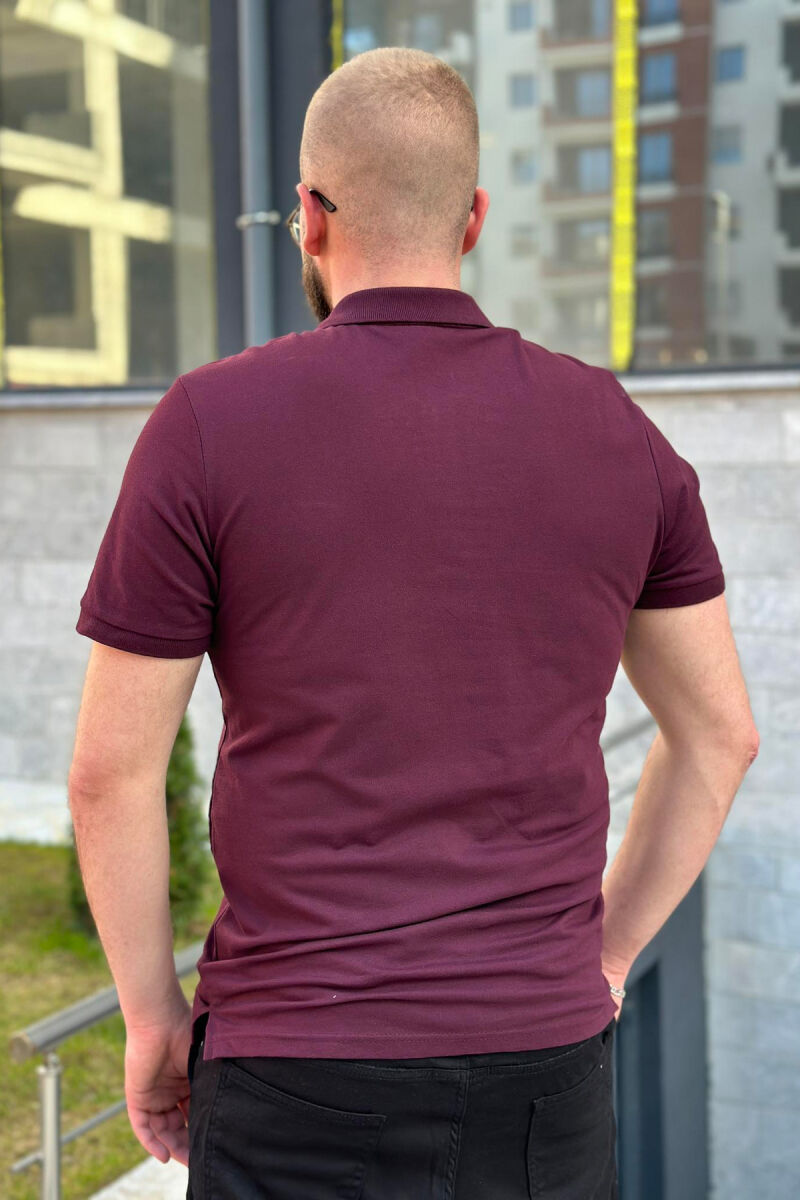 POLO NECK ONE COLOR MEN T-SHIRT BURGUNDY/VISHNJE - 4