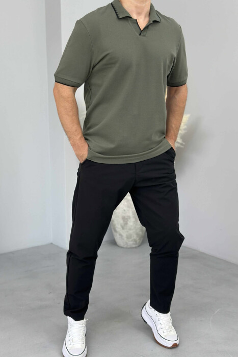 POLO NECK ONE COLOR MEN T-SHIRT GREEN/JESHILE - KLAUDIO FASHION