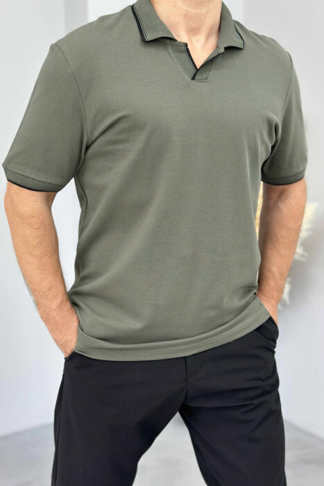 POLO NECK ONE COLOR MEN T-SHIRT GREEN/JESHILE - 2