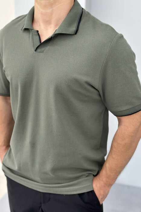 POLO NECK ONE COLOR MEN T-SHIRT GREEN/JESHILE - 3