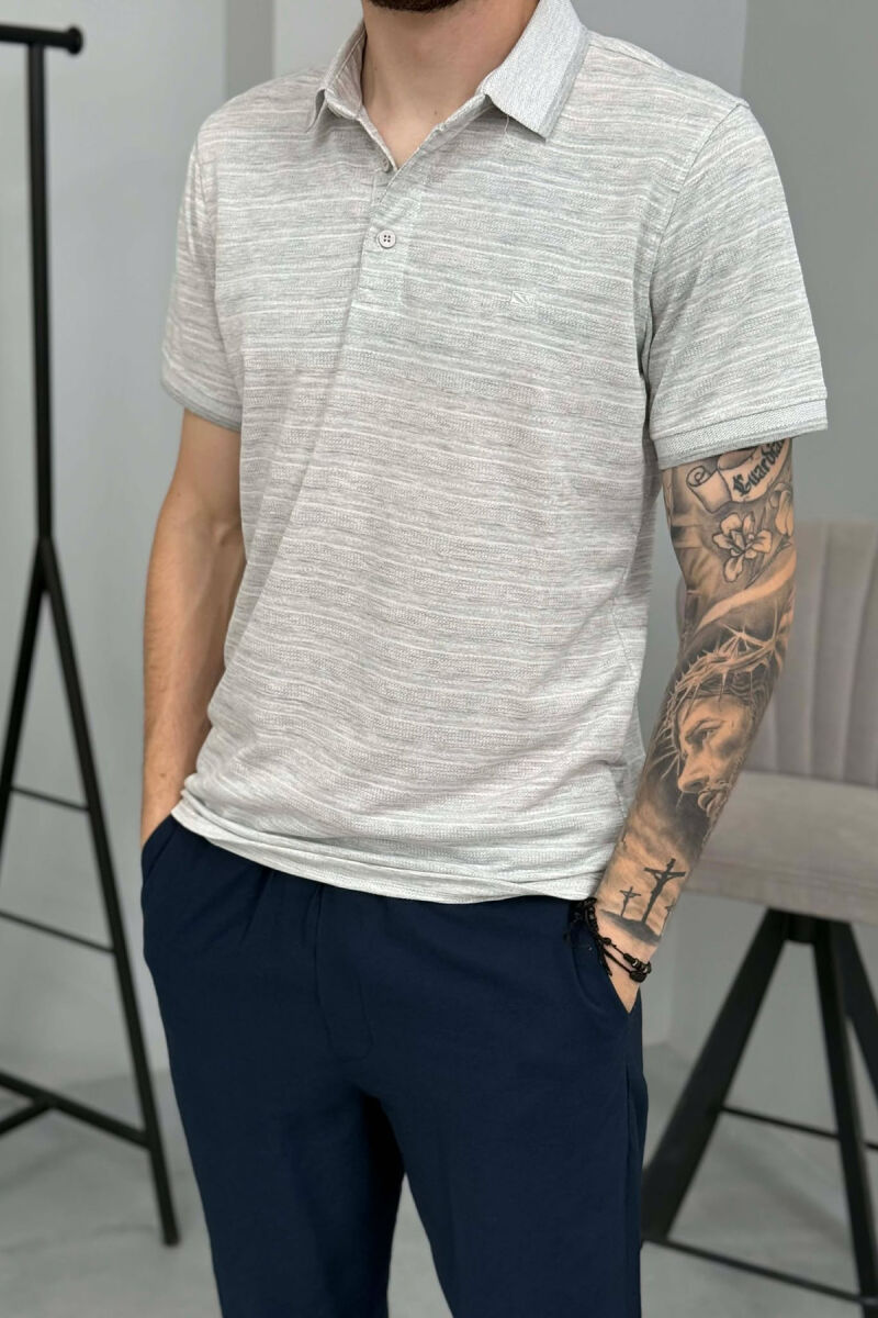 POLO NECK ONE COLOR MEN T-SHIRT GREY/GRI - 2