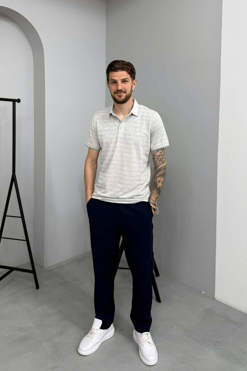 POLO NECK ONE COLOR MEN T-SHIRT GREY/GRI - 3