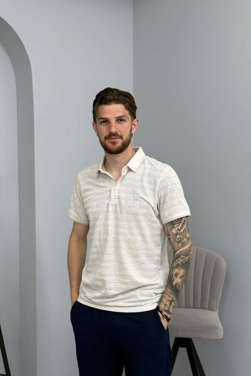 POLO NECK ONE COLOR MEN T-SHIRT GREY/GRI - 4