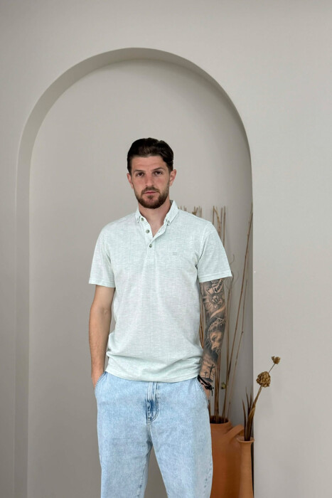 POLO NECK ONE COLOR MEN T-SHIRT MINT/MENTE - KLAUDIO FASHION