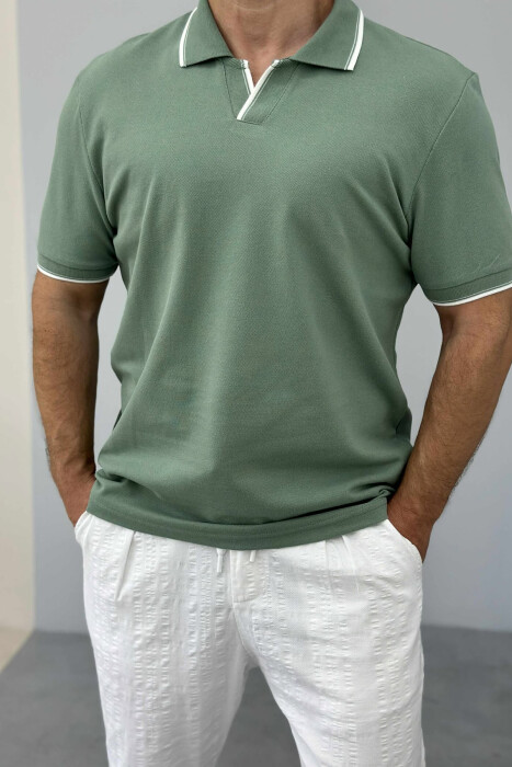 POLO NECK ONE COLOR MEN T-SHIRT MINT/MENTE - KLAUDIO FASHION