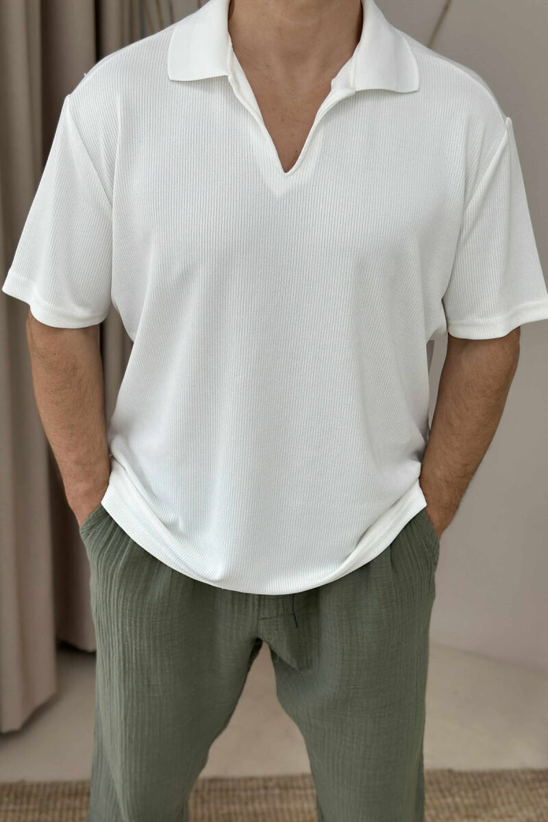 POLO NECK ONE COLOR MEN T-SHIRT WHITE-E BARDHE - 2