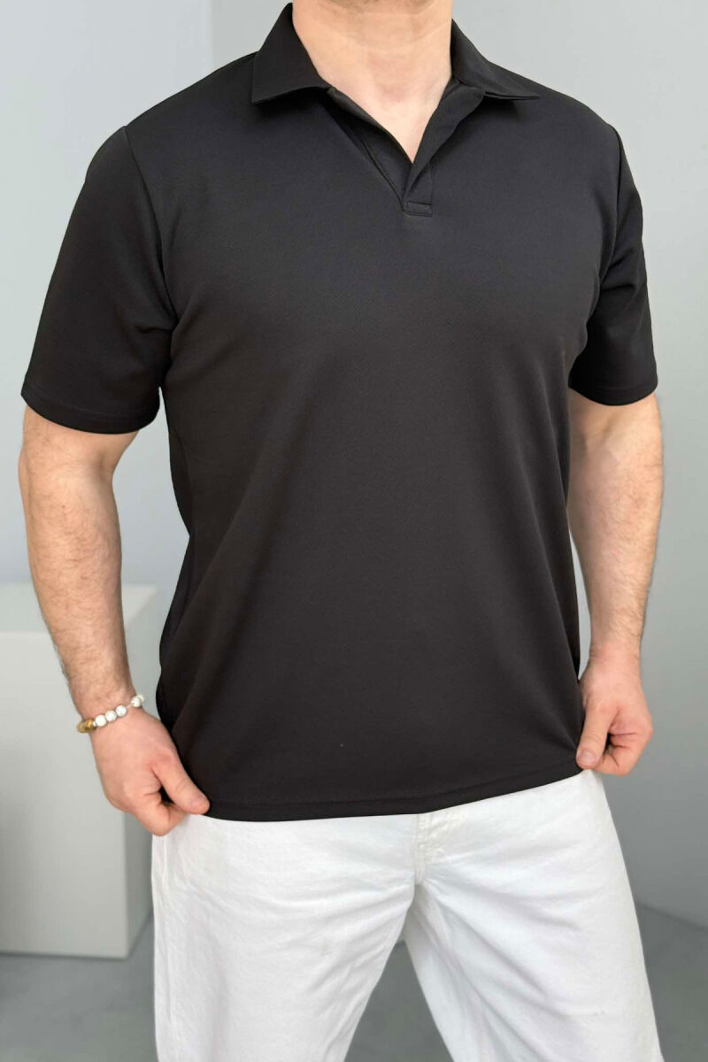 POLO NECK ONE COLOR SIMPLE MEN T-SHIRT BLACK/ E ZEZE - 1