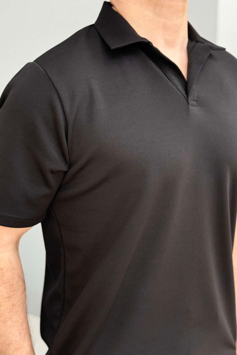 POLO NECK ONE COLOR SIMPLE MEN T-SHIRT BLACK/ E ZEZE - 2