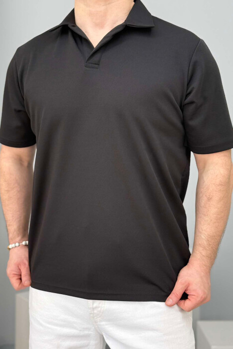 POLO NECK ONE COLOR SIMPLE MEN T-SHIRT BLACK/ E ZEZE - 3