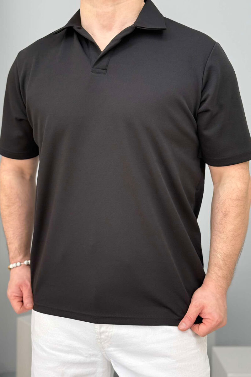 POLO NECK ONE COLOR SIMPLE MEN T-SHIRT BLACK/ E ZEZE - 3