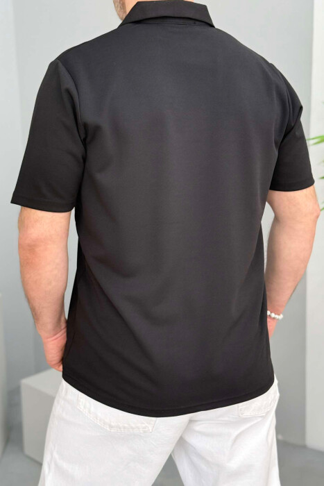 POLO NECK ONE COLOR SIMPLE MEN T-SHIRT BLACK/ E ZEZE - 4