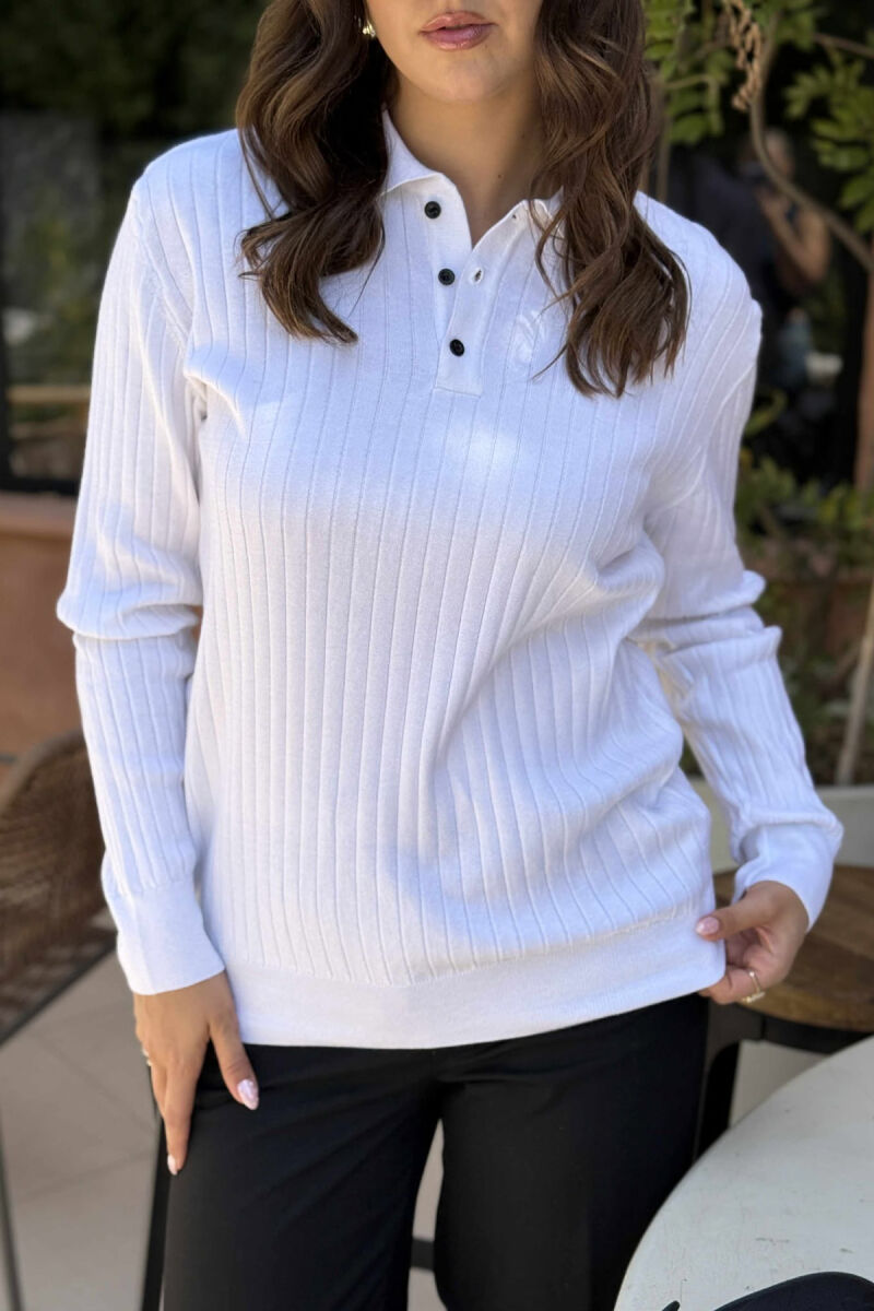 POLO NECK ONE COLOR SIMPLE WOMEN SWEATER WHITE-E BARDHE - 4