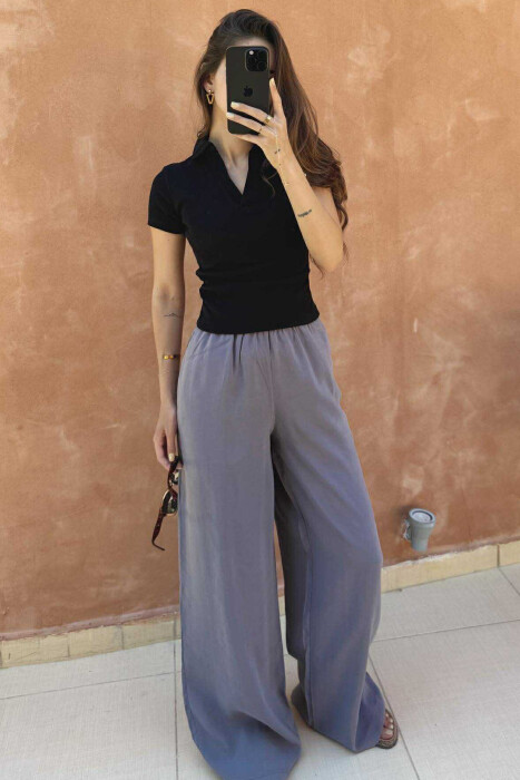 POLO NECK ONE COLOR SIMPLE WOMEN T-SHIRT BLACK/ E ZEZE - 3