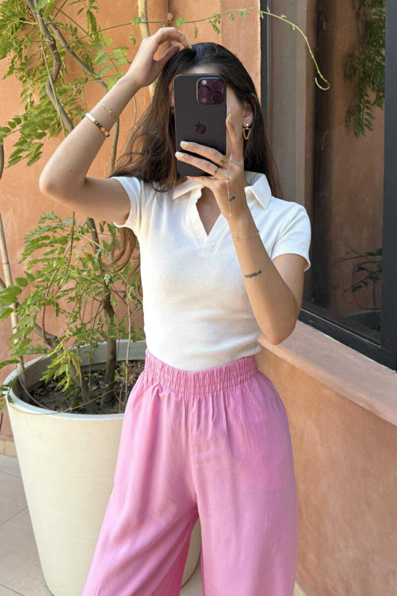 POLO NECK ONE COLOR SIMPLE WOMEN T-SHIRT WHITE-E BARDHE - 4