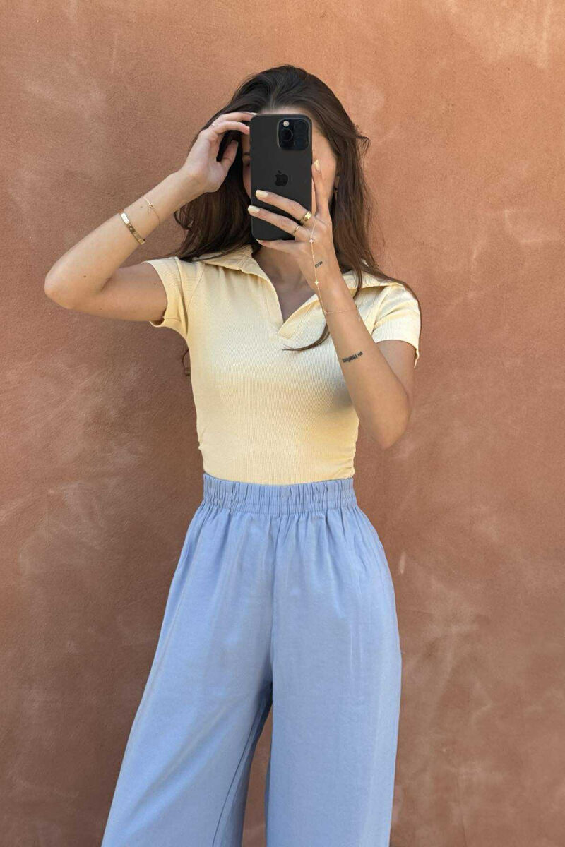 POLO NECK ONE COLOR SIMPLE WOMEN T-SHIRT YELLOW/E VERDHE - 1