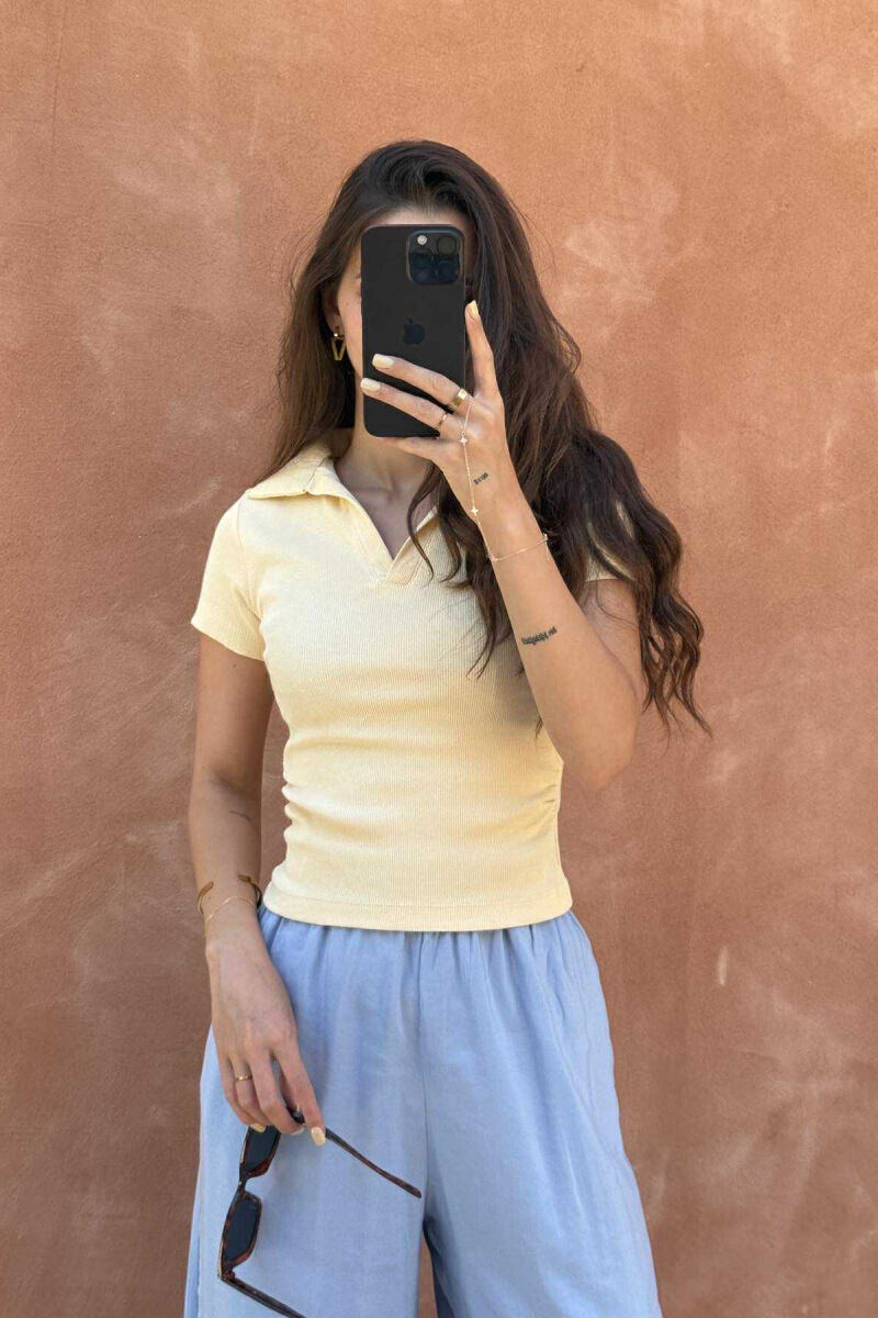 POLO NECK ONE COLOR SIMPLE WOMEN T-SHIRT YELLOW/E VERDHE - 2