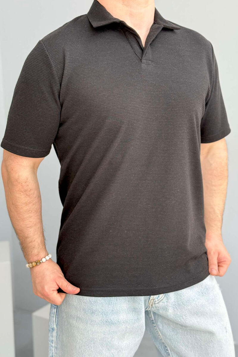 POLO NECK ONE COLOR TEXTURED MEN T-SHIRT BLACK/ E ZEZE - 1