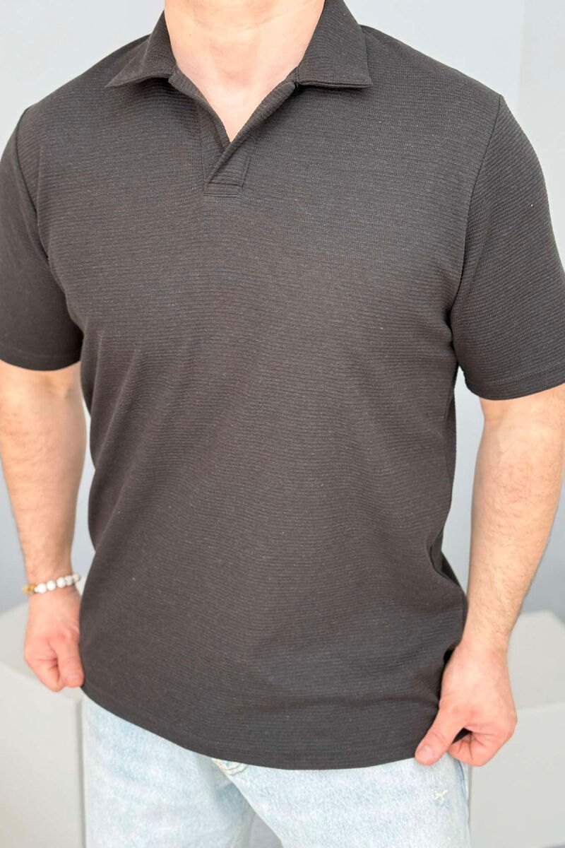 POLO NECK ONE COLOR TEXTURED MEN T-SHIRT BLACK/ E ZEZE - 2