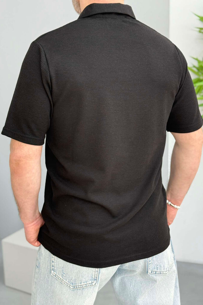 POLO NECK ONE COLOR TEXTURED MEN T-SHIRT BLACK/ E ZEZE - 4