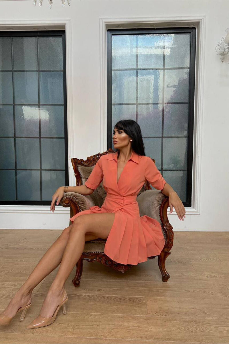 POLO NECK ONE COLOR WOMAN DRESS SALMON/SALMON - 2