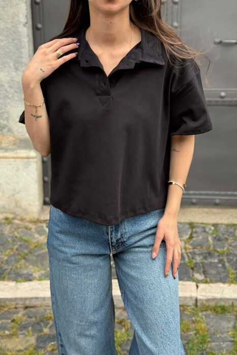 POLO NECK ONE COLOR WOMAN T-SHIRT BLACK/ E ZEZE - 4