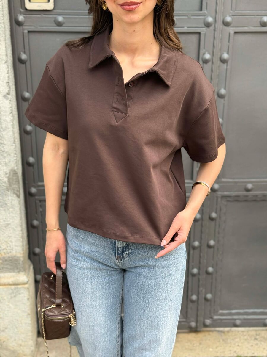 POLO NECK ONE COLOR WOMAN T-SHIRT BROWN/KAFE - 3