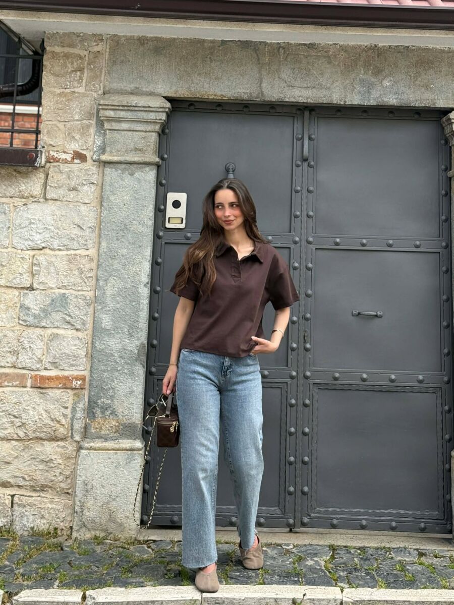 POLO NECK ONE COLOR WOMAN T-SHIRT BROWN/KAFE - 6