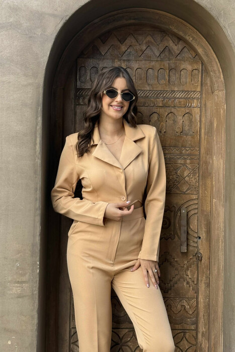 POLO NECK ONE COLOR WOMEN JUMPSUIT BEIGE/BEZHE - 4