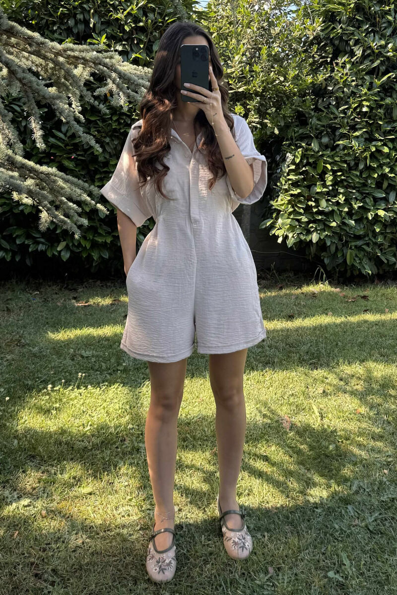POLO NECK ONE COLOR WOMEN JUMPSUIT BEIGE/BEZHE - 2