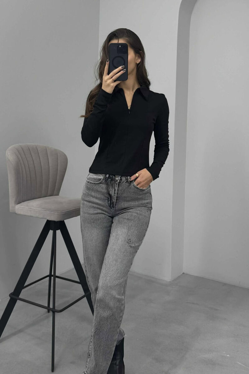 POLO NECK ONE COLOR WOMEN SWEATSHIRT BLACK/ E ZEZE - 2