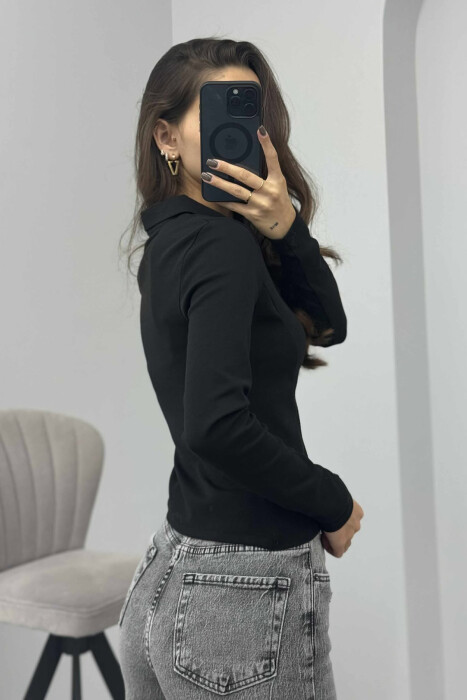 POLO NECK ONE COLOR WOMEN SWEATSHIRT BLACK/ E ZEZE - 3