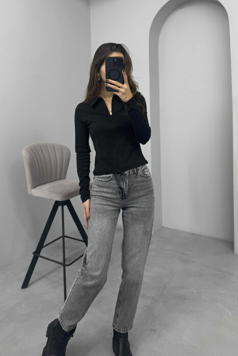 POLO NECK ONE COLOR WOMEN SWEATSHIRT BLACK/ E ZEZE 