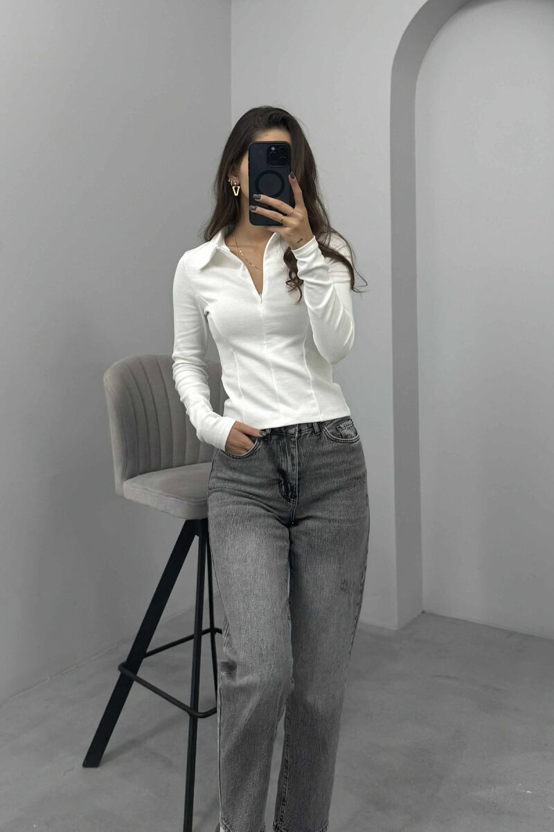 POLO NECK ONE COLOR WOMEN SWEATSHIRT WHITE-E BARDHE - 1