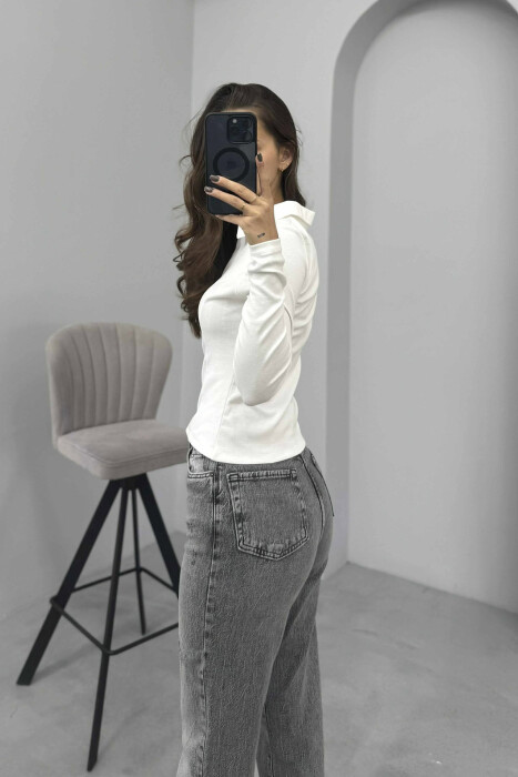 POLO NECK ONE COLOR WOMEN SWEATSHIRT WHITE-E BARDHE - 2