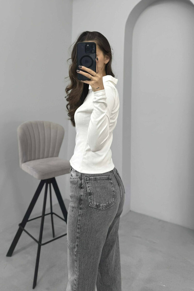 POLO NECK ONE COLOR WOMEN SWEATSHIRT WHITE-E BARDHE - 2